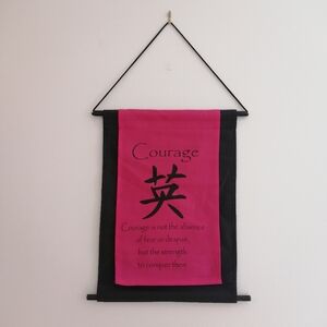 Hanging Wall Art Wood Spirals and Pink Fabric Courage Quote Boho Home